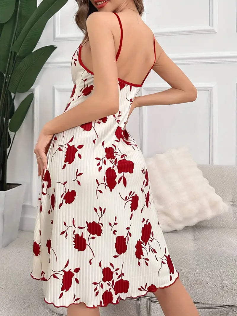 Elegant Plus Size Women's Floral Print Slip Nightgown - Comfy Polyester & Elastane Blend image 1