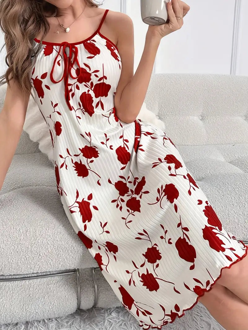 Elegant Plus Size Women's Floral Print Slip Nightgown - Comfy Polyester & Elastane Blend image 2