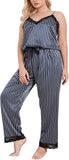Women's 2 Piece Pajama Set Plus Size Sexy Lace Lingerie Striped Satin Sleepwear image 1