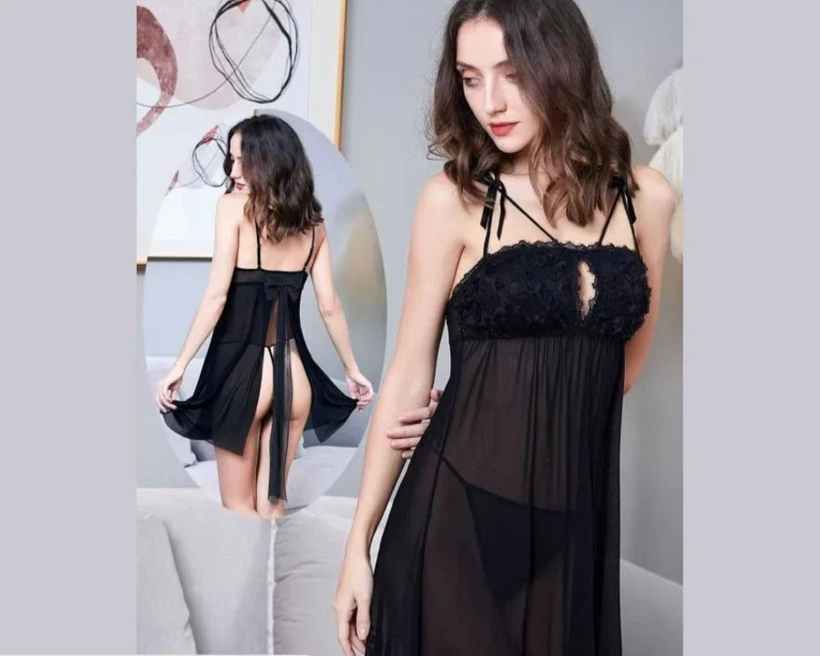 Black Net Lace shorts nighty image 0