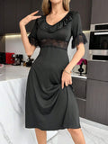 Sexy nightdress with lace inserts and flounces V-neck image 2