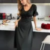 Sexy nightdress with lace inserts and flounces V-neck