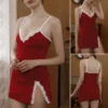 Femmes Deep V Lace Split Nightgown Sling Pajama Set With Panties