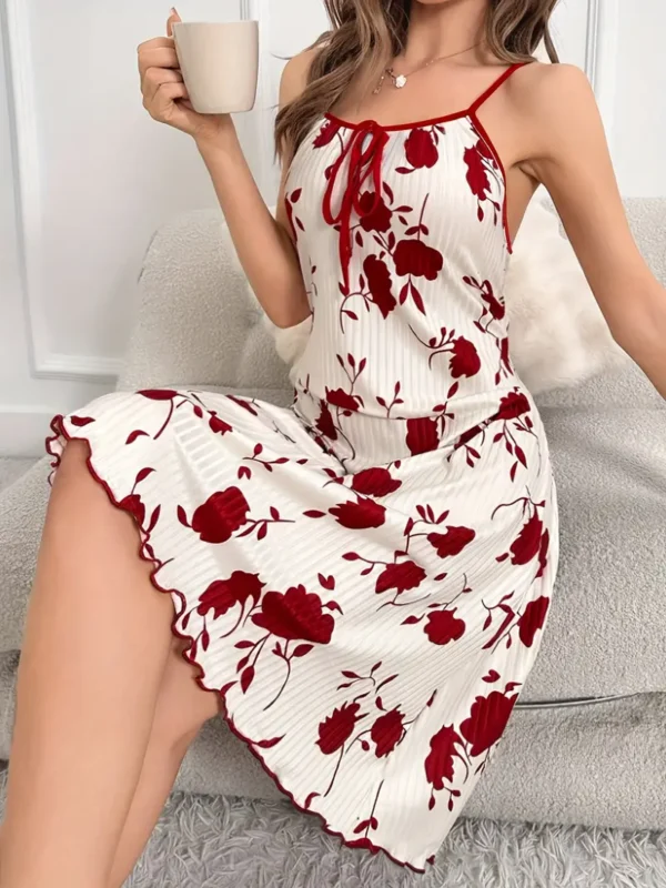 Elegant Plus Size Women's Floral Print Slip Nightgown - Comfy Polyester & Elastane Blend