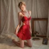Deep V Fun PajamasSexy Lace See-Through Pendant Set Slit Sex Nightdress Solid Color